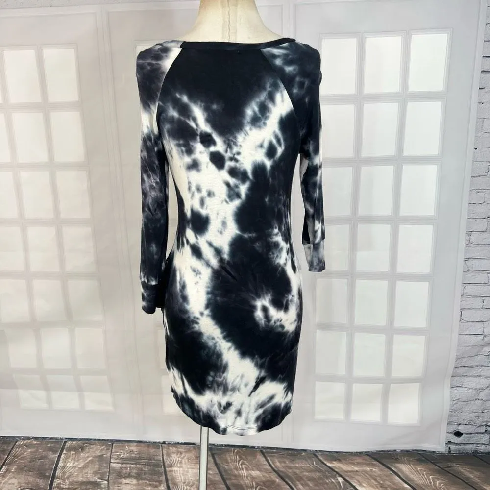 Veronica M Women's Long Sleeve Black White Tie-Dye Tunic Knit Dress Size XS - Image 6