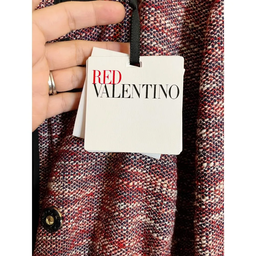 RED VALENTINO Red Tweed Blazer Jacket Snap Front Metallic Giacca ITALY 46 8 EUC - Image 8