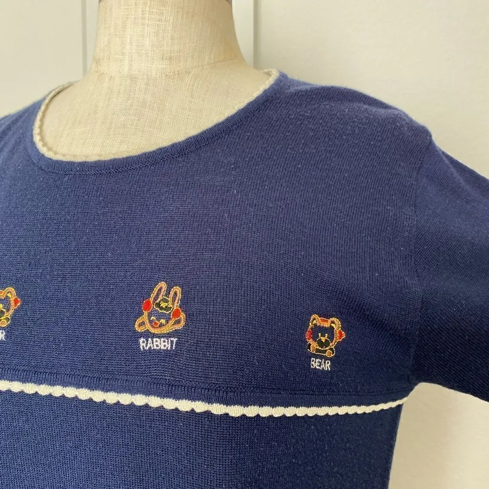 Vintage rabbit and bear short sleeve sweater Blue Size M - Image 3