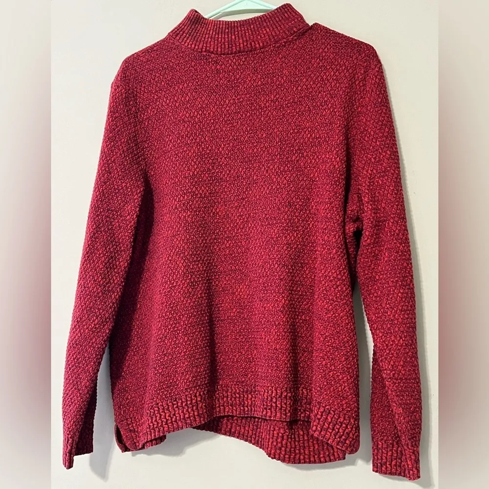 LANDS’ END size XL (18) pullover sweater 1/4 zip neck red burgundy quilted comfy - Image 3