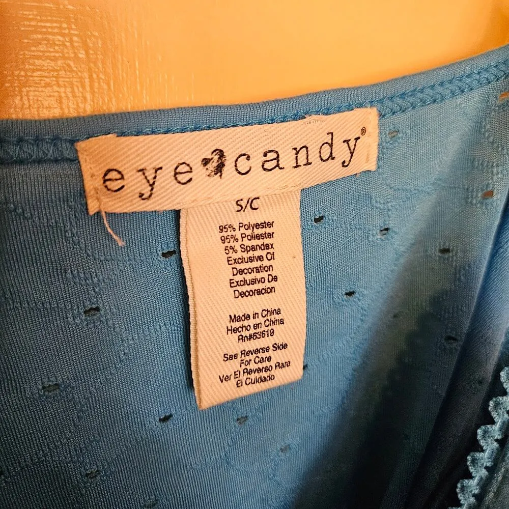 Eye Candy Body Suit Light Blue Eyelet Soft Built in Pads Size Small Polyester - Image 4