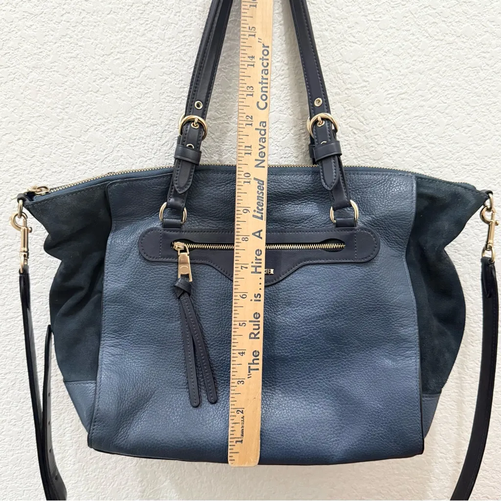 COACH C5689 Kleo Carryall Denim Blue Pebbled Suede Leather Satchel Shoulder Bag - Image 9