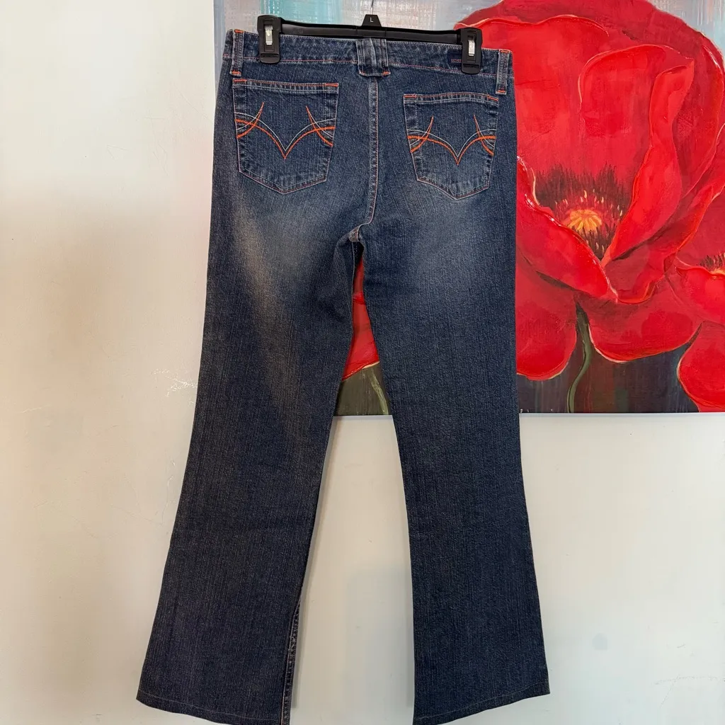 Lei Jeans Womens 9 Junior Blue Low Rise Hipster Flare Orange Stitching Denim Vtg Size undefined - Image 2
