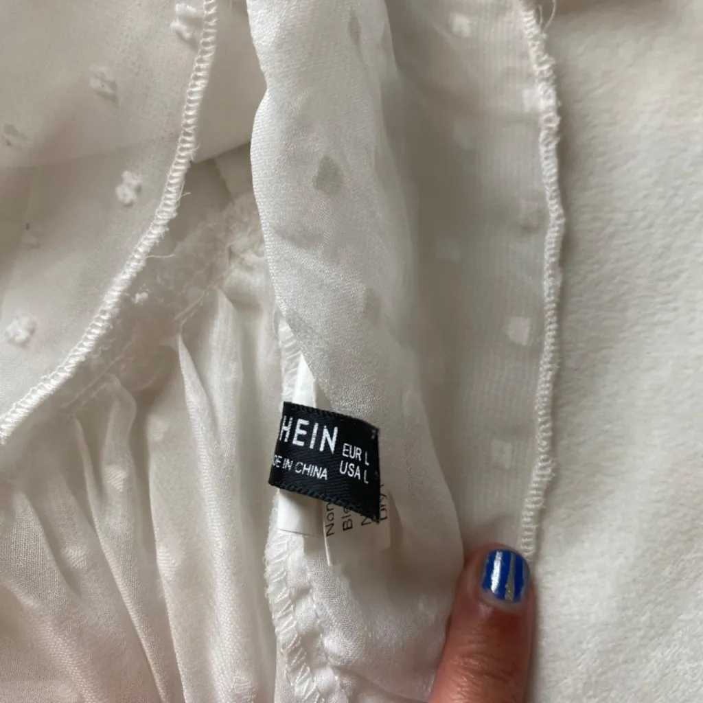 white sheer polka dot ruffle bow top Size L - Image 5