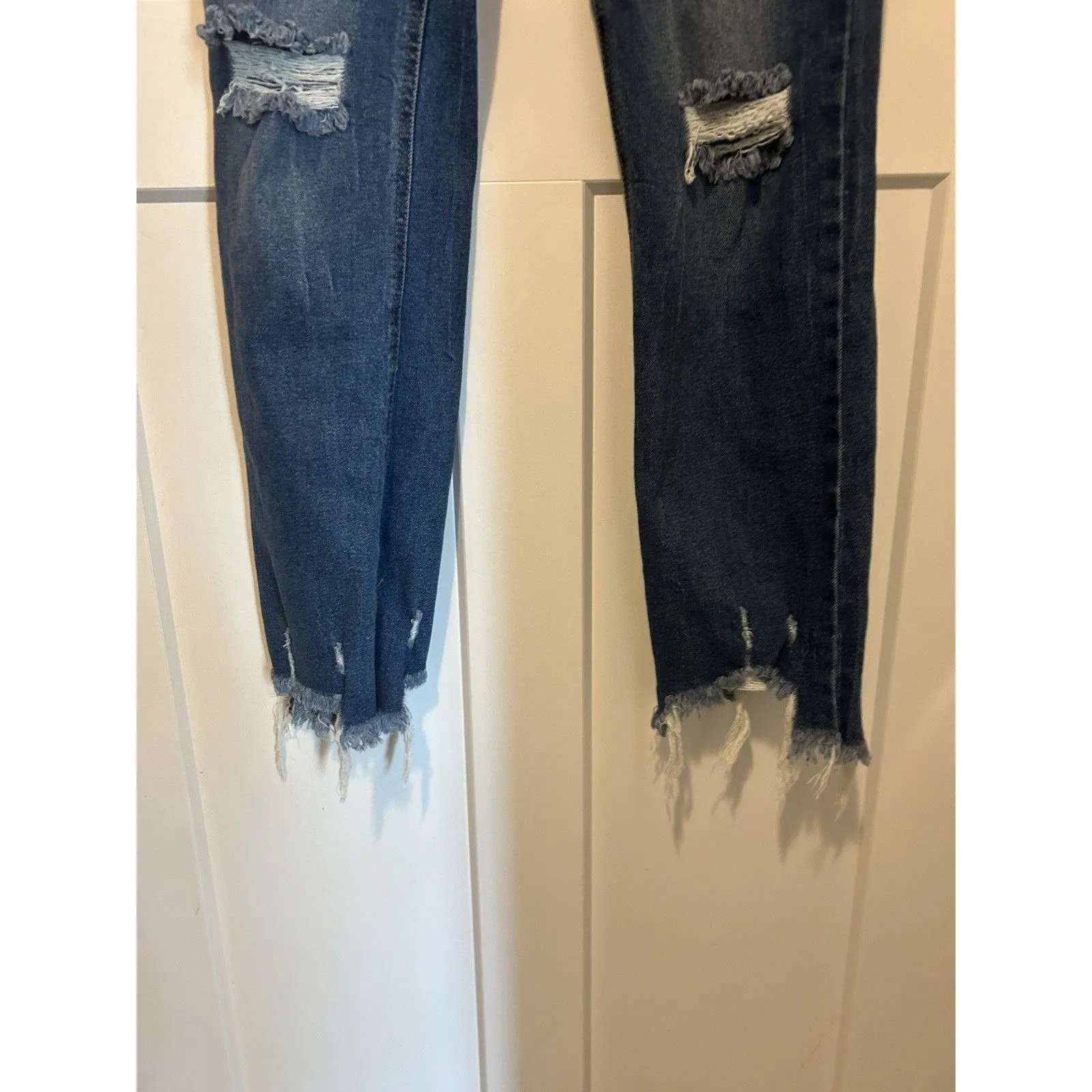 Wonderly Mid Rise Slim Flare Distressed Jeans Dark Blue Denim Size 16 Curvy Plus - Image 9