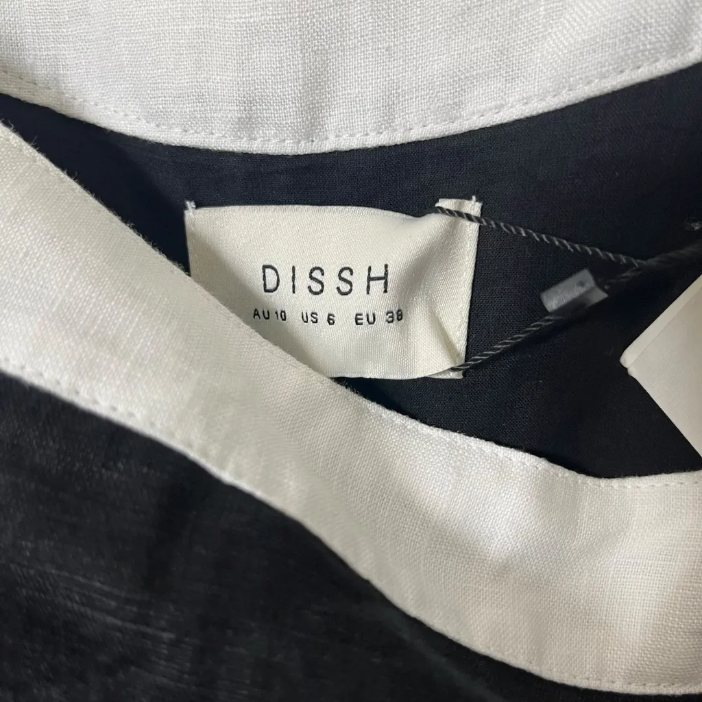Dissh NWT Carter Black Linen Midi Dress White Trim Square Neck Women’s Size 6 - Image 12