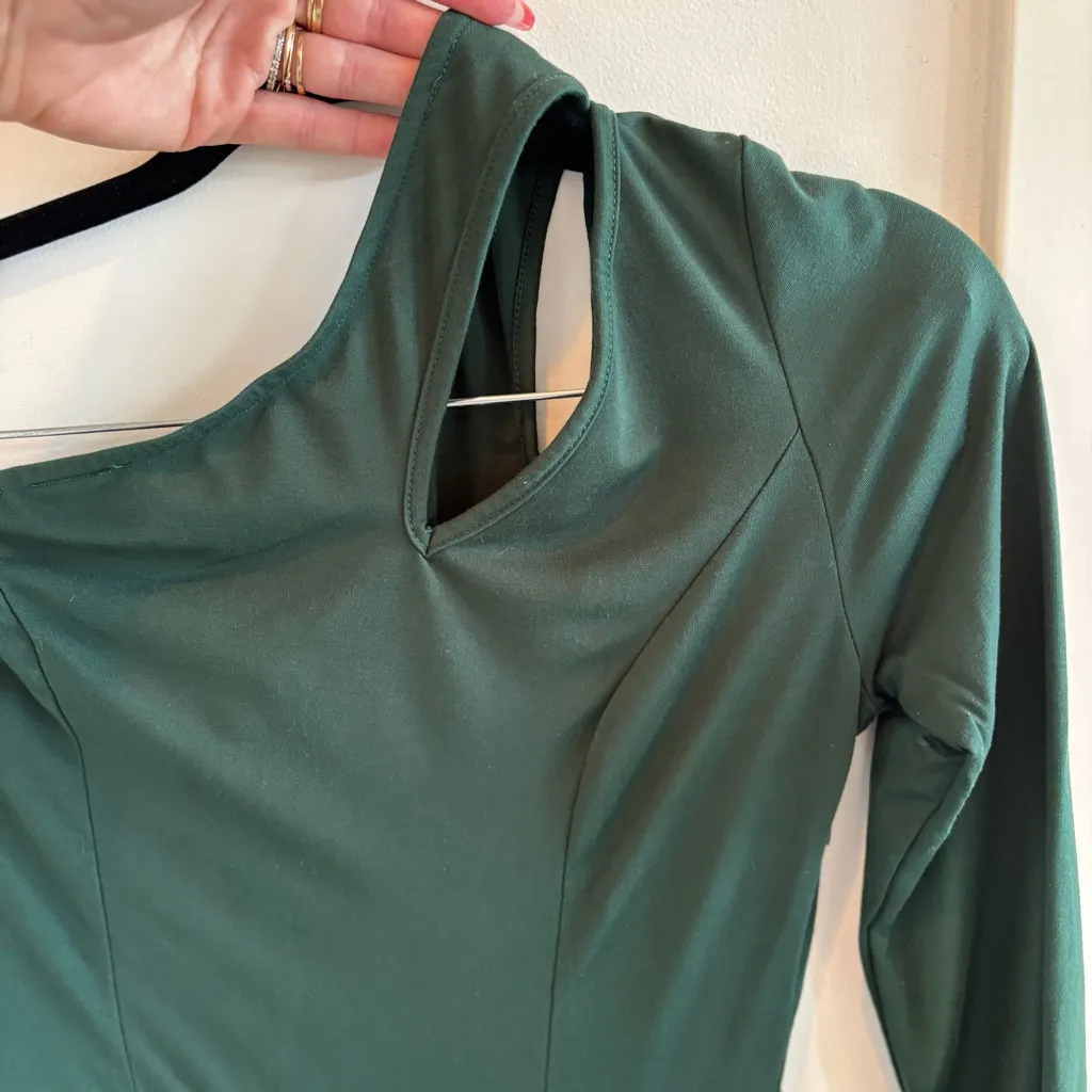 AZ Occasions One Shoulder Long Sleeve Dark Green Body Con Midi Dress Size S NWOT - Image 4