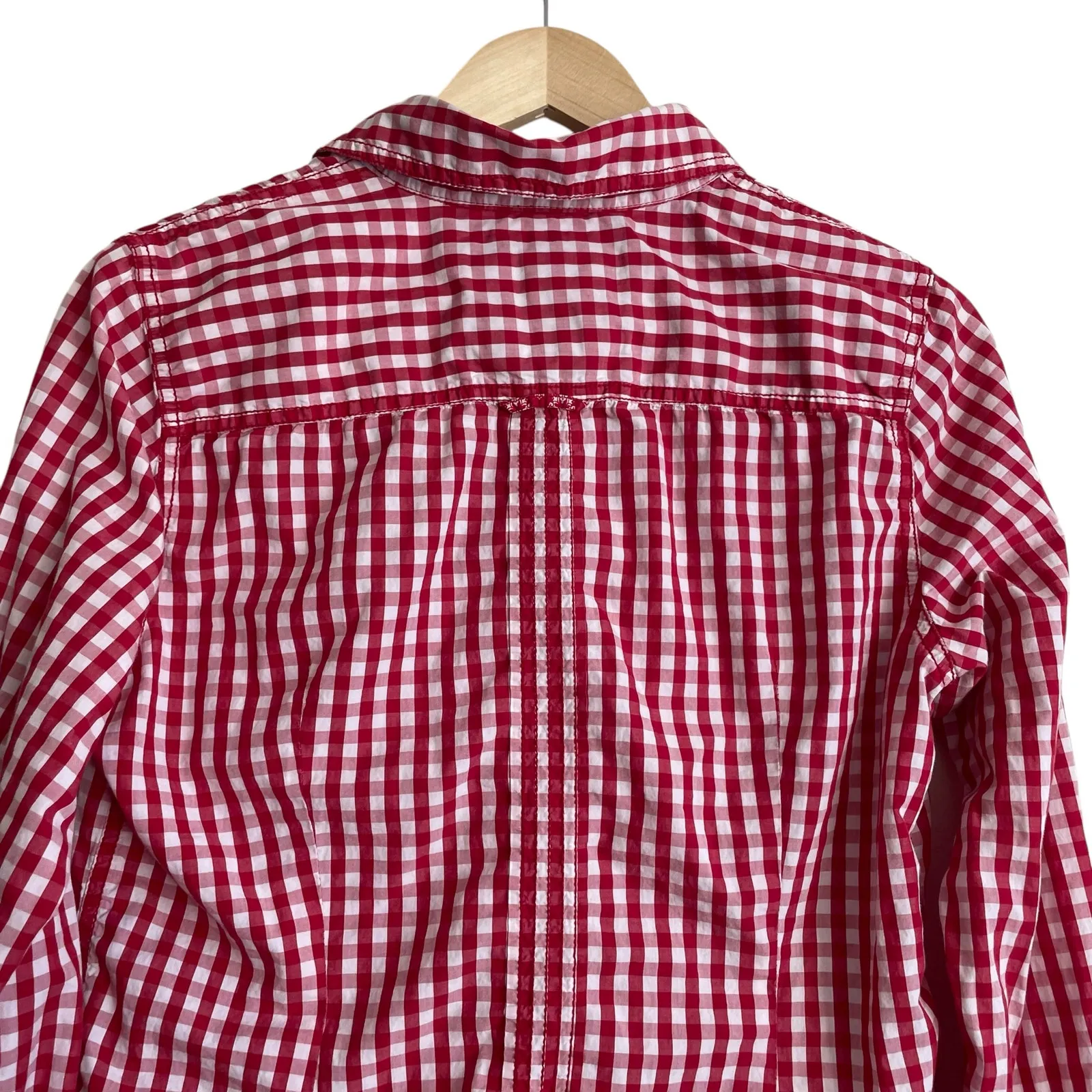 Old Navy Women Top L‎ Red Buffalo Check Button Up Cowgirl Western Casual Cotton - Image 6