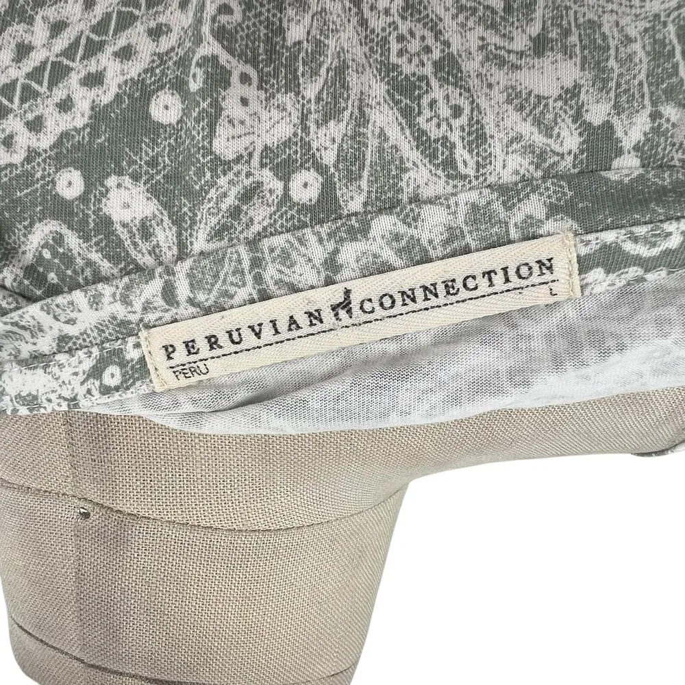 Peruvian Connection Sage Green Gray Mandala Floral Print Long Sleeve Tee Large - Image 11