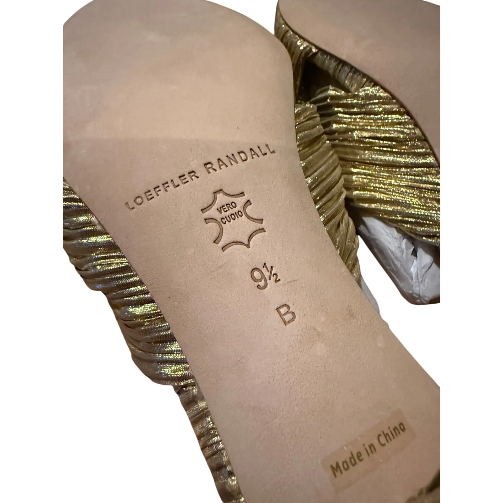 NWOT Loeffler Randall Emilia Gold Pleated Bow Heel Women’s Sz. 9.5 - Image 6