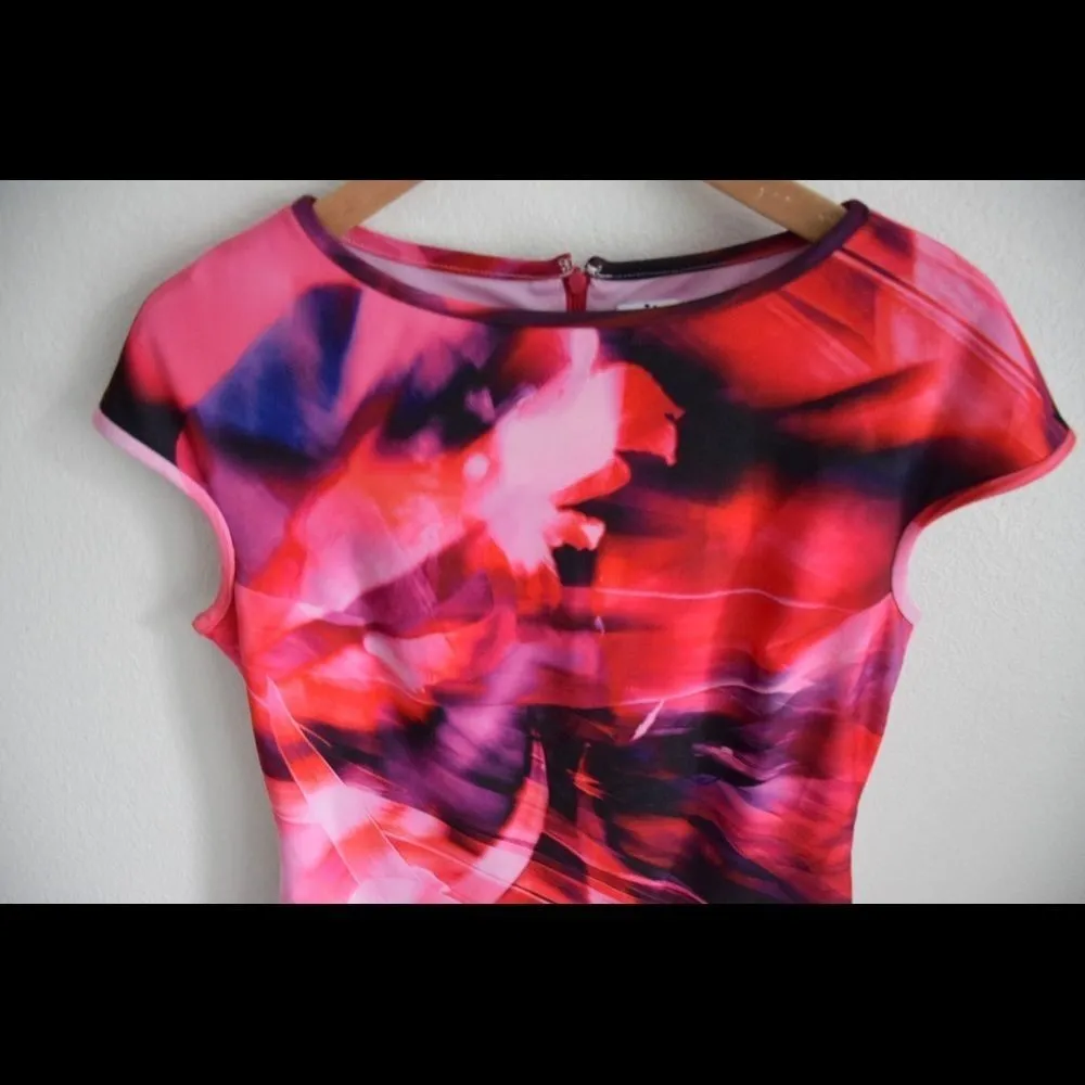 Julia Jordan Fuchsia Digital Print Scuba Business Office Cap Sleeve Dress Size 8 - Image 8