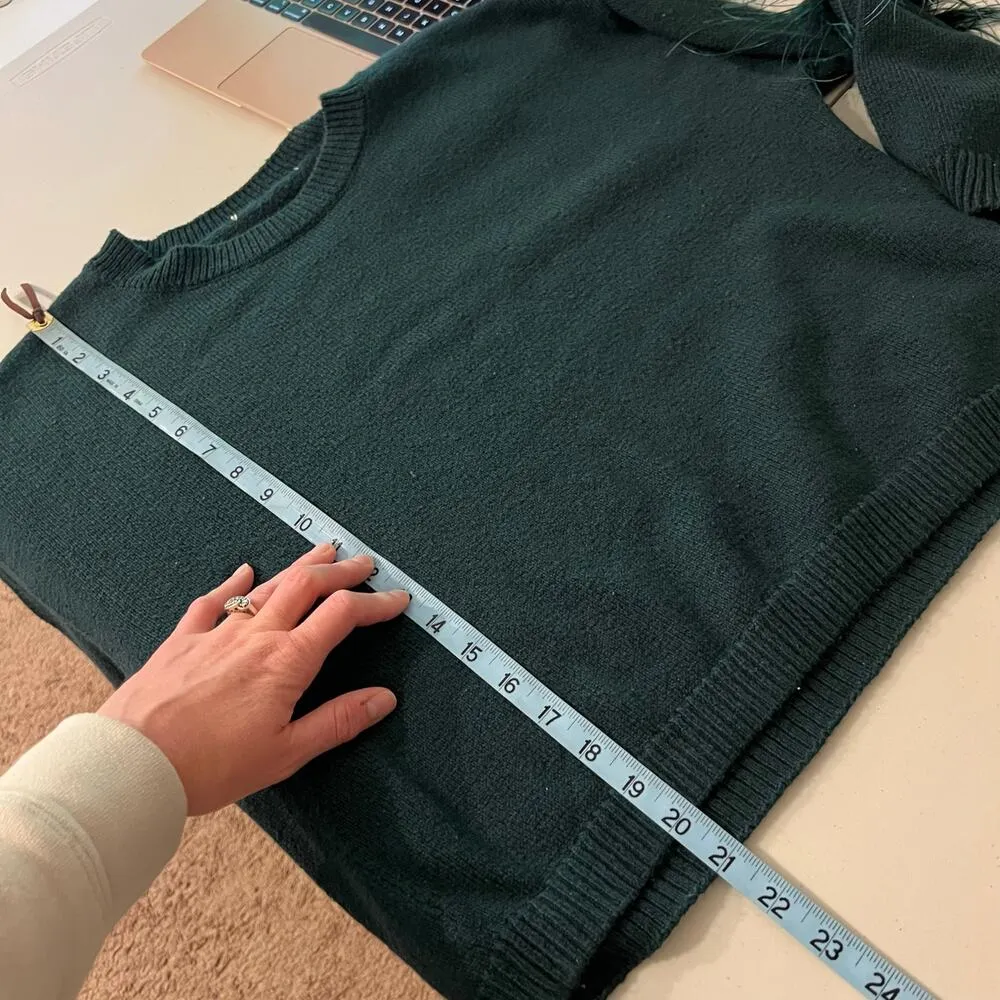 Cotton Jewel Emerald Green Soft Knit Ostrich Feather Sleeve Trim Sweater Size M Size M - Image 11
