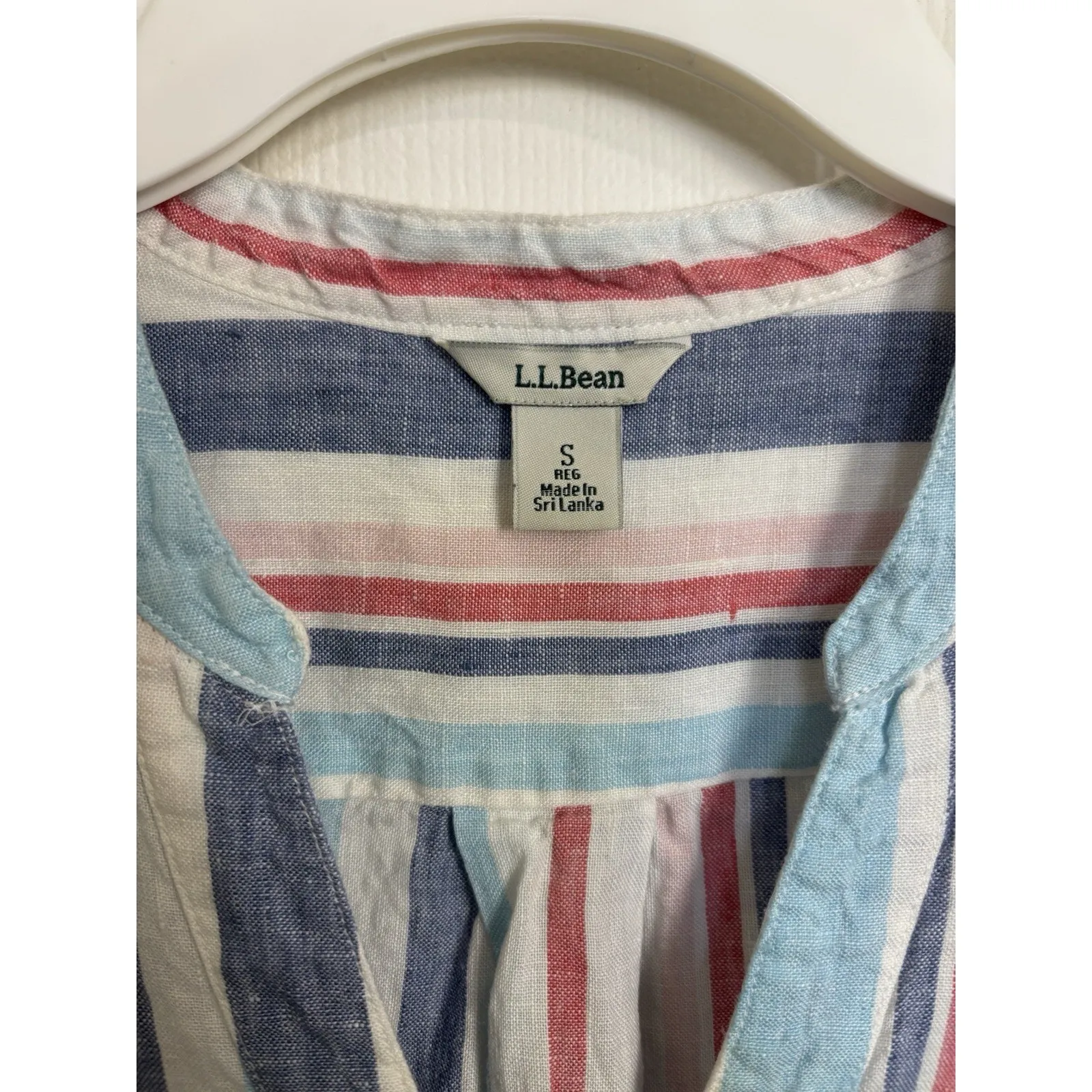 LL Bean 100% Linen Red White Blue Top Size Large Coastal Beachy Vacation Preppy - Image 3