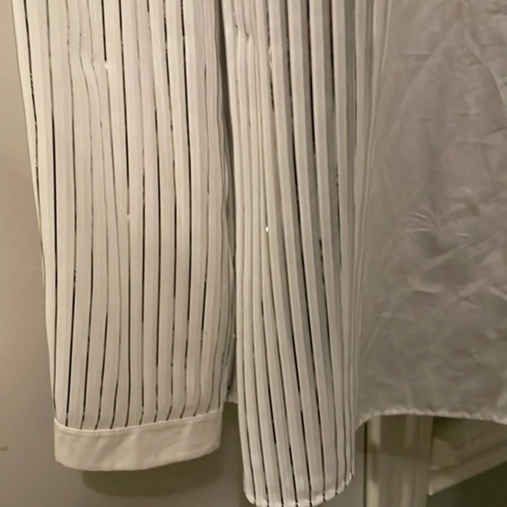 Akris Blouse with Foil Pleats and Shirt Collar white and silver size 12 - Image 5