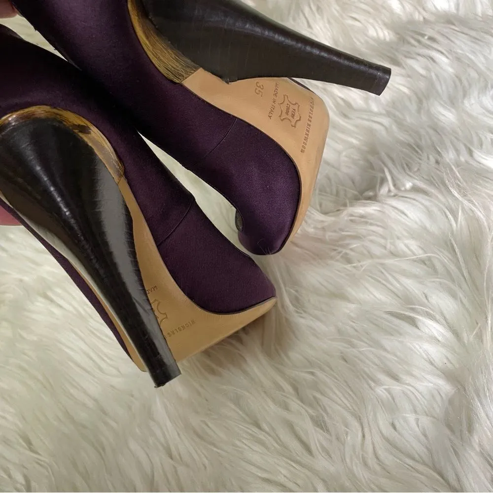 Nicholas Kirkwood Purple Satin Art to Wear Heels 35‎ Size 5 - Image 7