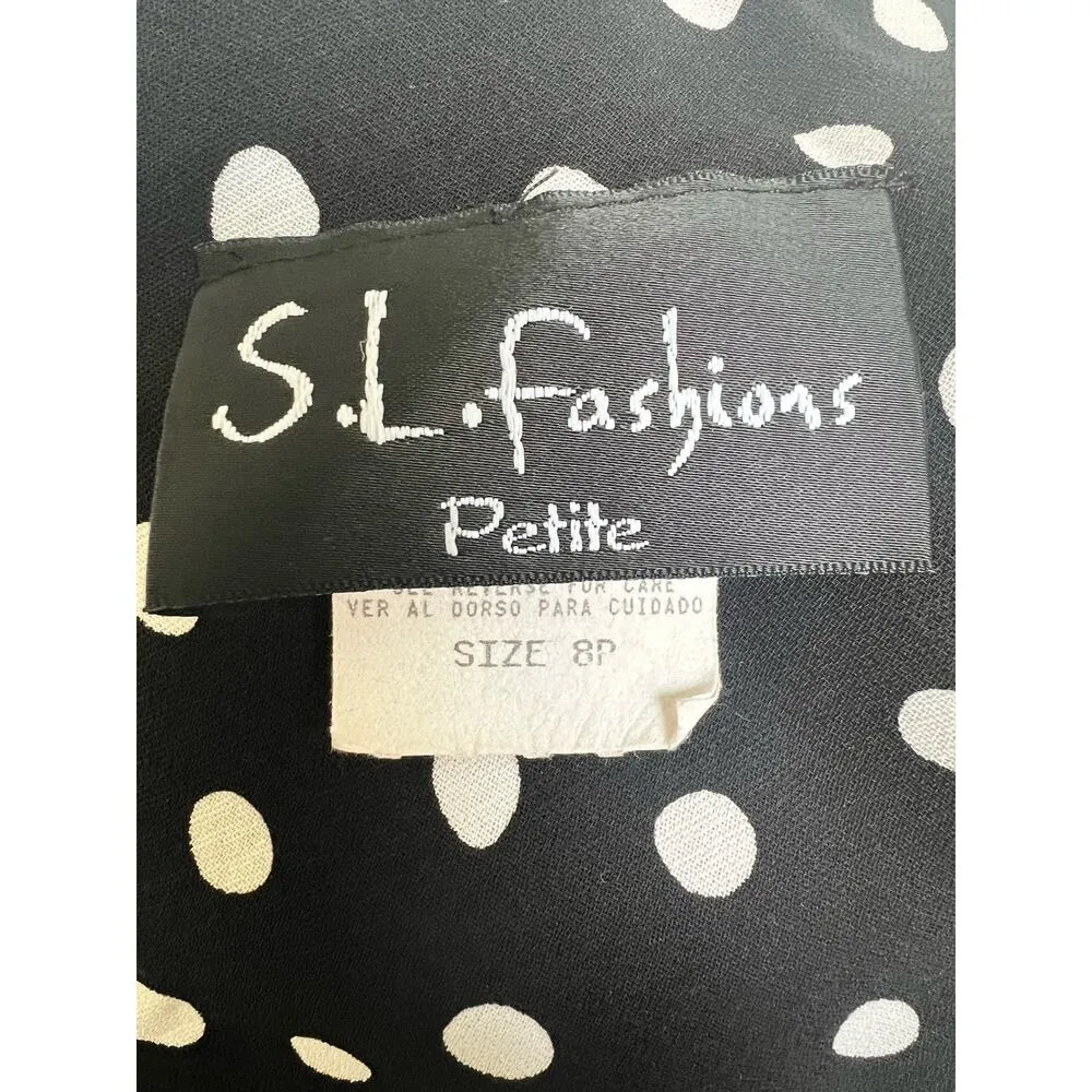 SL Fashions Cap Sleeve Polka Dotted Midi Dress Petite Size 8 Black - Image 6
