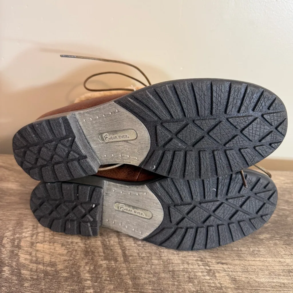 NEW Wear Ever Sampson Brown Faux Leather/Fur Boots Women’s Size 10 Lace Up - Image 11