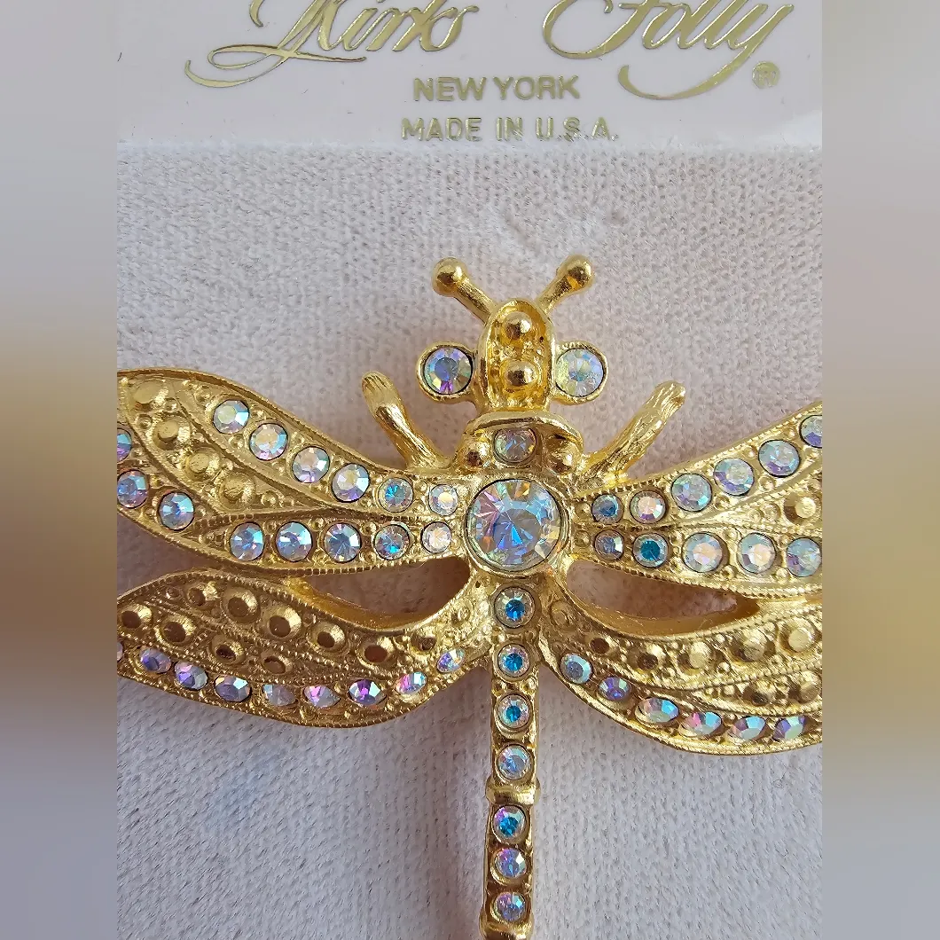 Kirks Folly Dragonfly Aurora Borealis Crystal Rhinestones Gold tone metal Brooch - Image 2