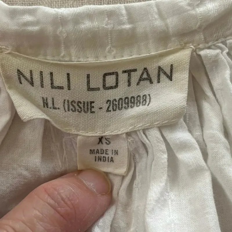 Nili Lotan Size XS Popover Top Blouse Oversized V Neck White Cotton Boho Cottage - Image 4