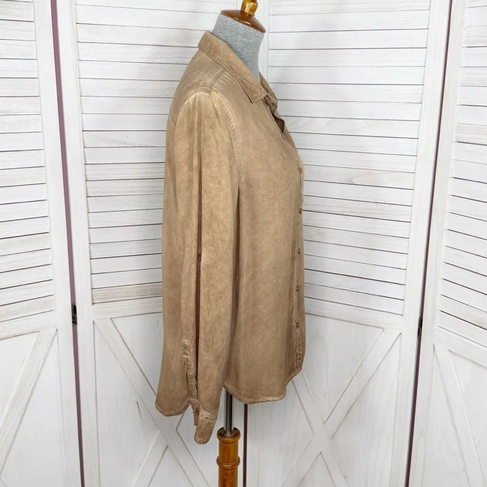 Velvet‎ Heart Oil Rubbed Look Button Up Shirt Tan Small Western Grunge Rayon - Image 3