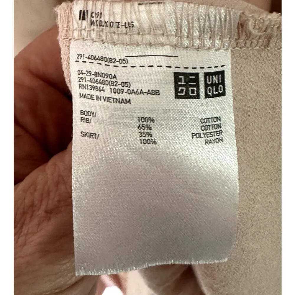 Uniqlo Blush Pink Shift Dress Size Small Bottom pleats Sweatshirt Style Layering - Image 3