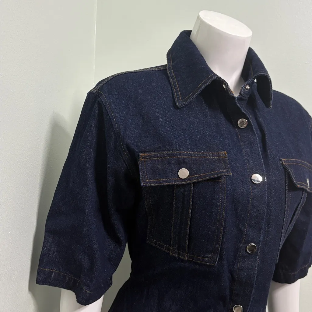 Petal & Pup Rev Mini Short Sleeve Button Denim Dress Size Small NEW - Image 9