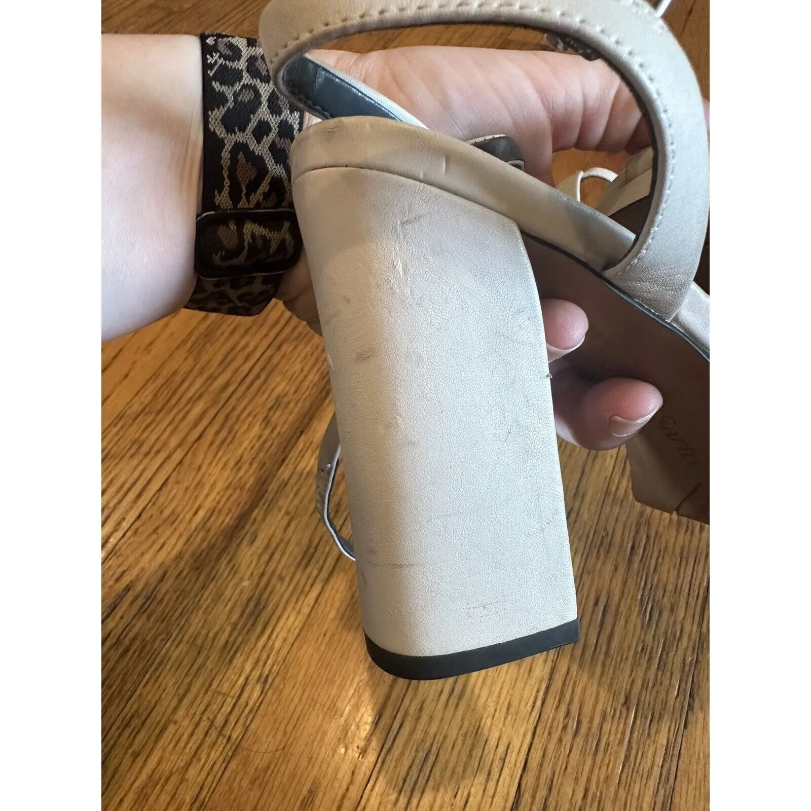 Franco Sarto Open Toe Heels Beige size 9.5 Womens Damalis Faux Leather - Image 4