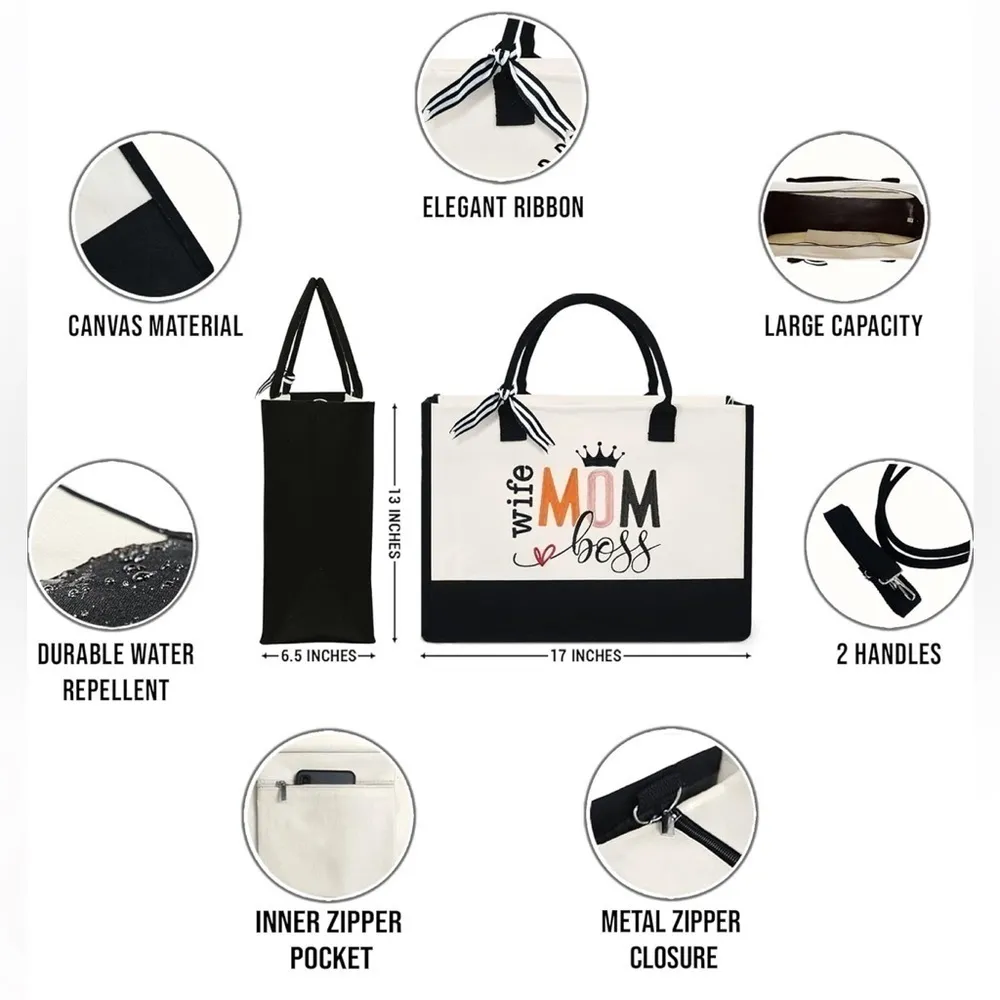 💕13oz Canvas Tote Bag With Zipper Reusable Eco-friendly💕 - Image 2