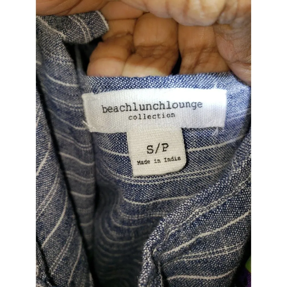 BeachLunchLounge Blue Striped Linen & Cotton Square Neck Sleeveless Jumpsuit S - Image 7