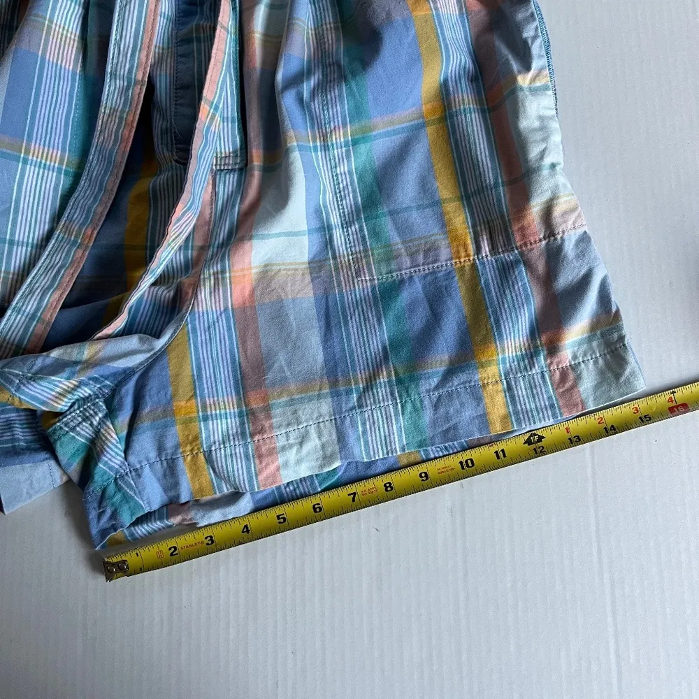 Gap Sz 14 Short Sleeve‎ Plaid Romper Drawstring Waist Pockets Button Down - Image 13