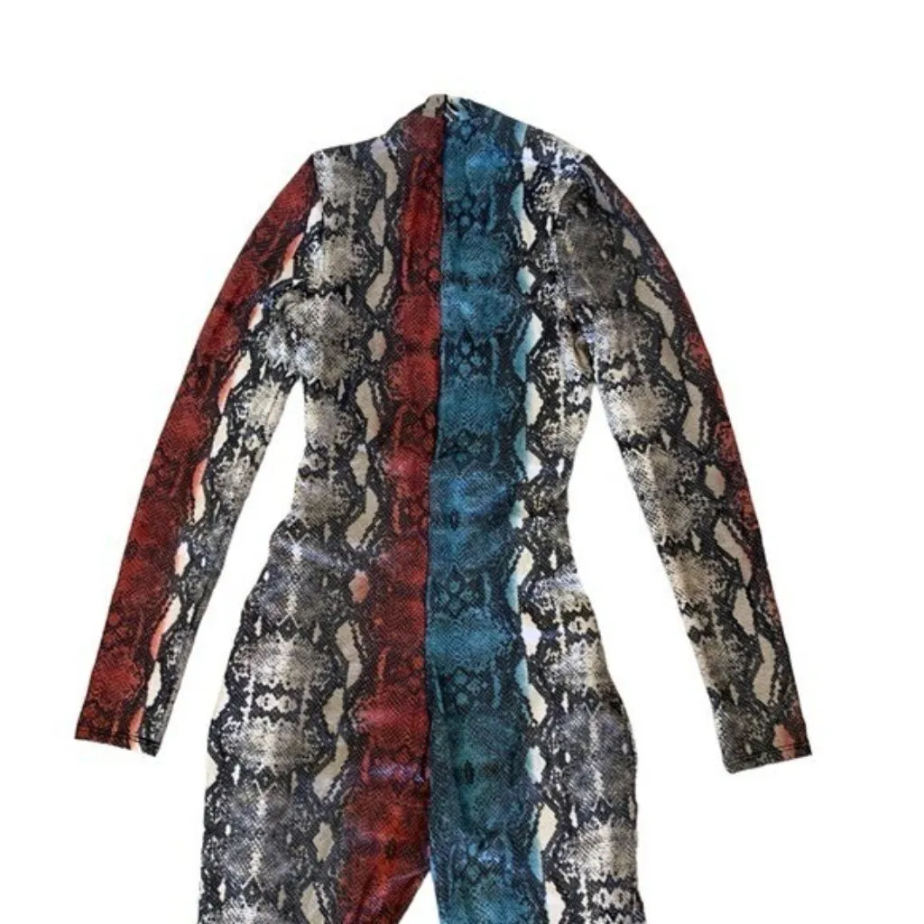 May Pink Snake Print Jumpsuit Small‎ Long Sleeve Bold Y2K Night Out Trendy - Image 7