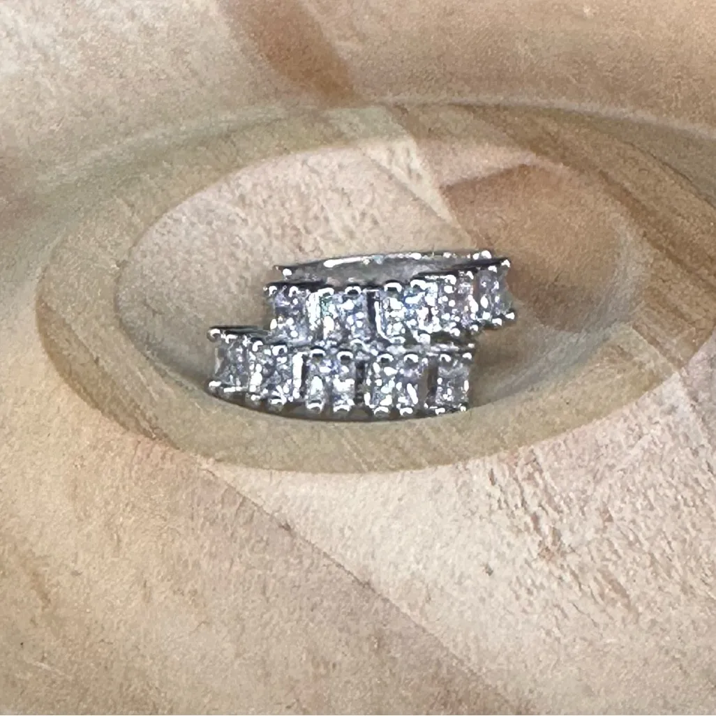 E65. Silver Overlay Hoop Huggie Square Cut Earrings Made w/Swarovski Elements - Image 2