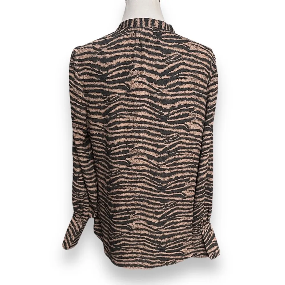 Joie Tariana Zebra Print Button Down Blouse Black Tan Size Large - Image 4