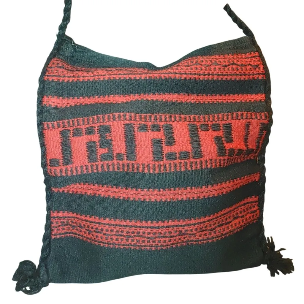 Vintage Greek Woven Shoulder Bag Red Black Patterned Greece Rayon Cotton Blend - Image 1