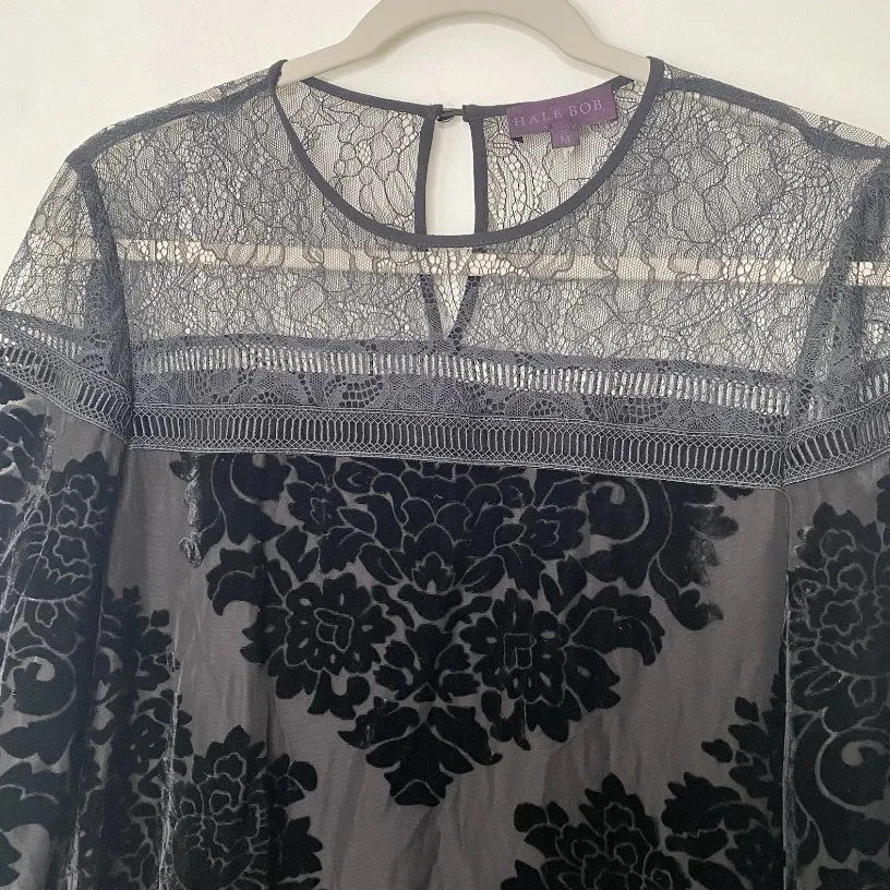 Hale Bob Lace Velvet Silk Blend Long Sleeve Dress M - Image 4