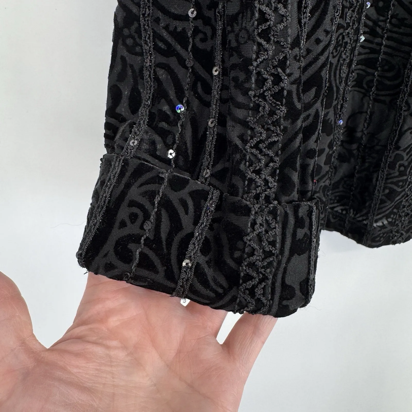 Vintage Y2K Coldwater Creek Top Womens XL Black Sequin Velvet Whimsigoth Fairy - Image 6