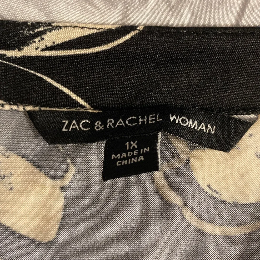 Floral Black Beige Long Sleeve Blouse Zac & Rachel Woman 1X Plus Size - Image 3