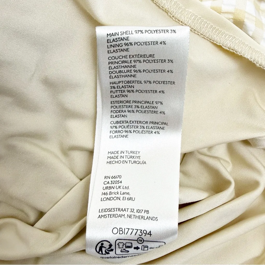 Maeve X Anthropologie Ruched Gingham Check Midi Dress Butterscotch Tan White - Image 13