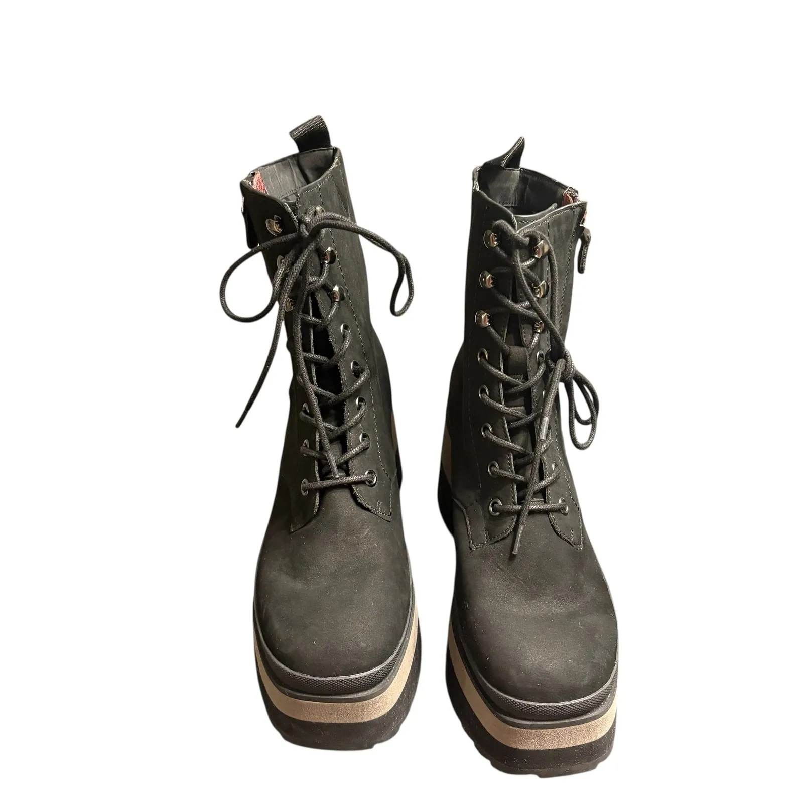 Naked Feet Burnout Black Boots Suede‎ Leather Lace Up Combat Wedge Platform 6.5 - Image 6