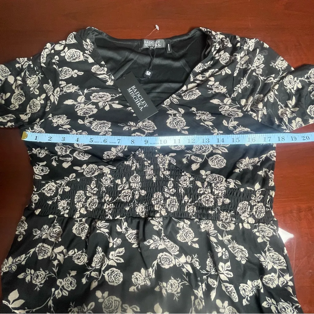 Badgley Mischka Tulle Black Floral Cottagecore Romantic Maxi Semi sheer Dress PS - Image 7