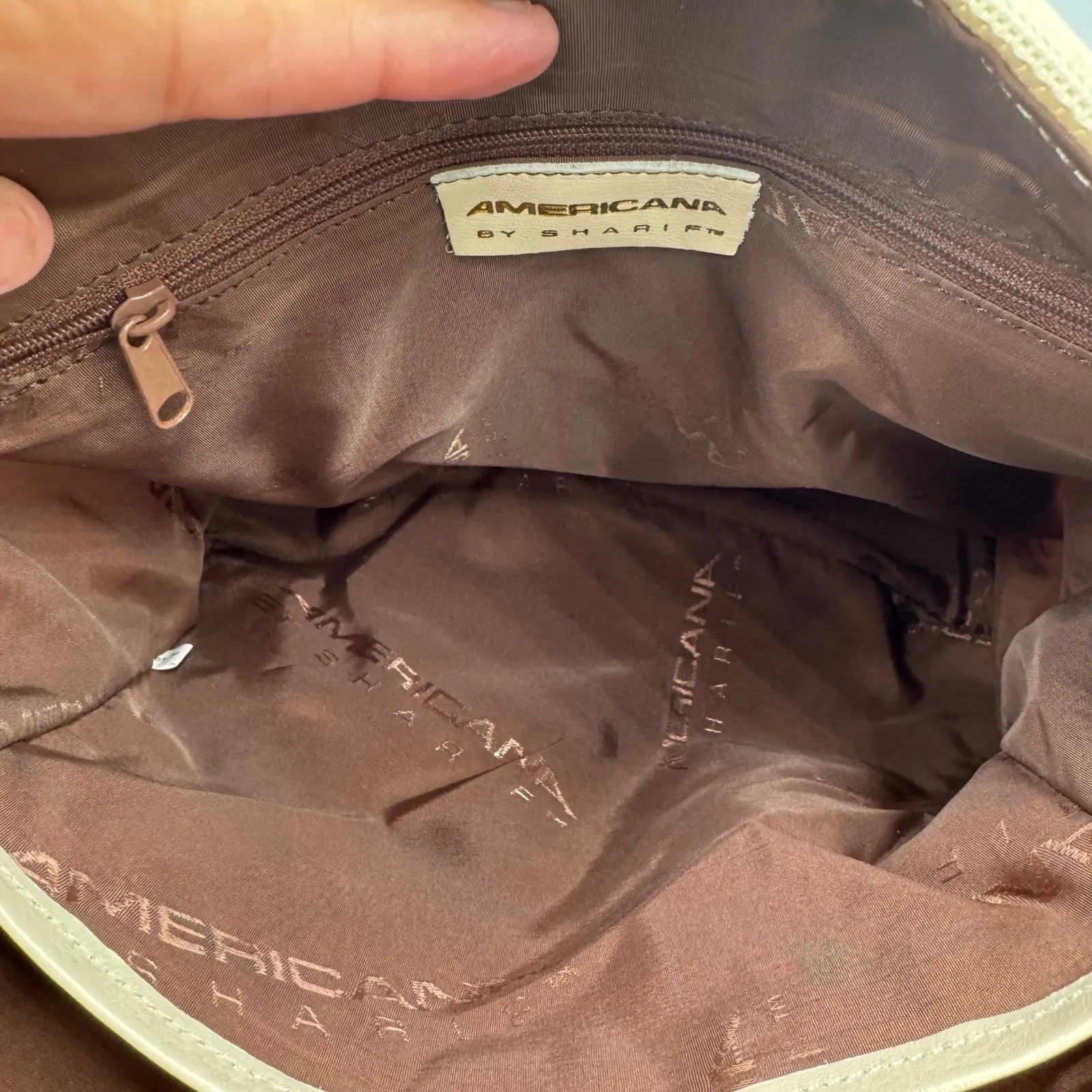 Americana by Sharif Woven Tote Bag Purse Handbag Beige Gold Accents Tan - Image 7