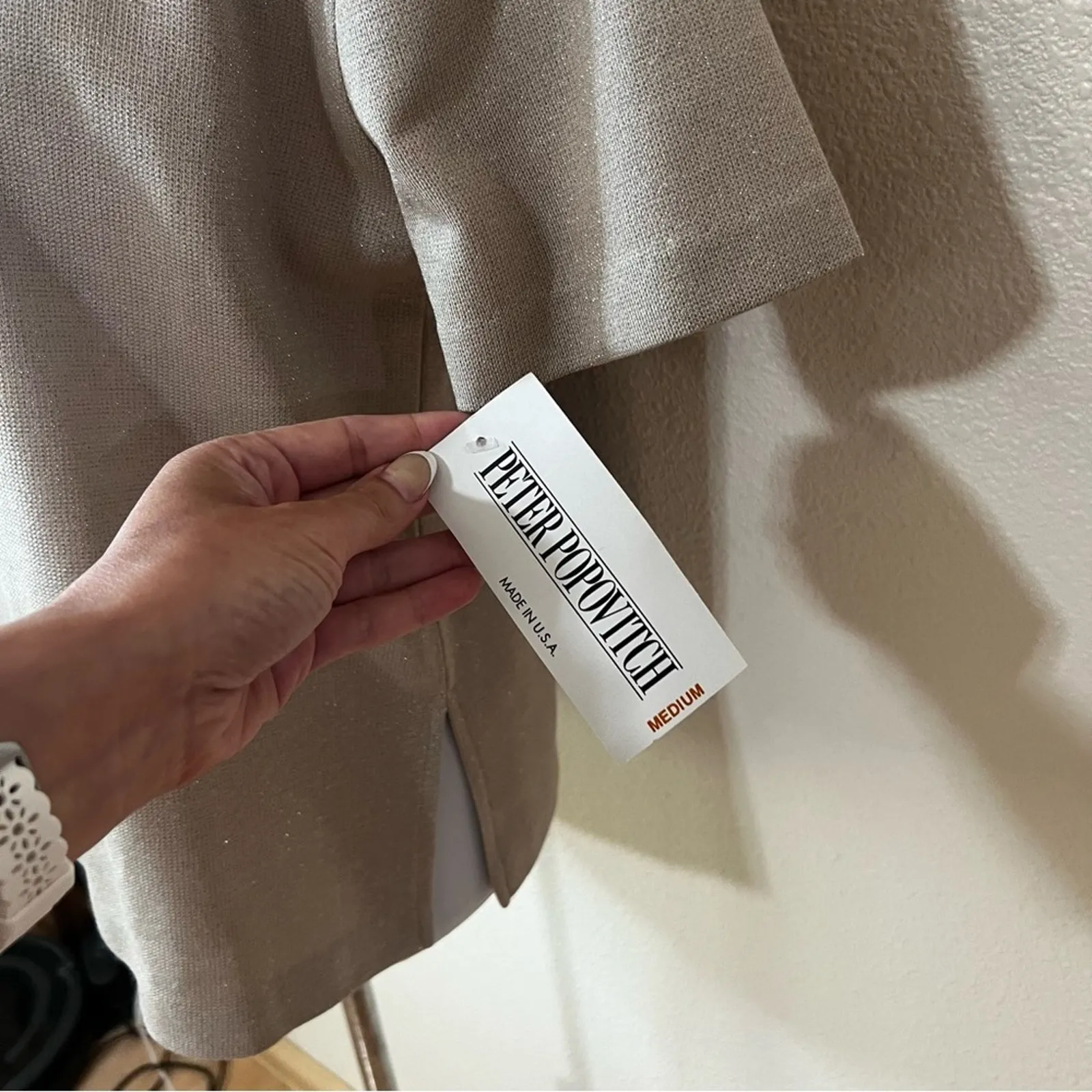 Vintage Deadstock | Peter Popovitch shimmer short sleeve blouse NEW MEDIUM White - Image 4