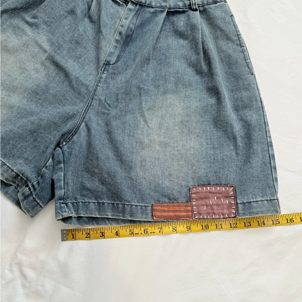 Vintage Denim Shorts for Women Size M High Waist Loose Fit with Front Pleats Blue Size M - Image 13