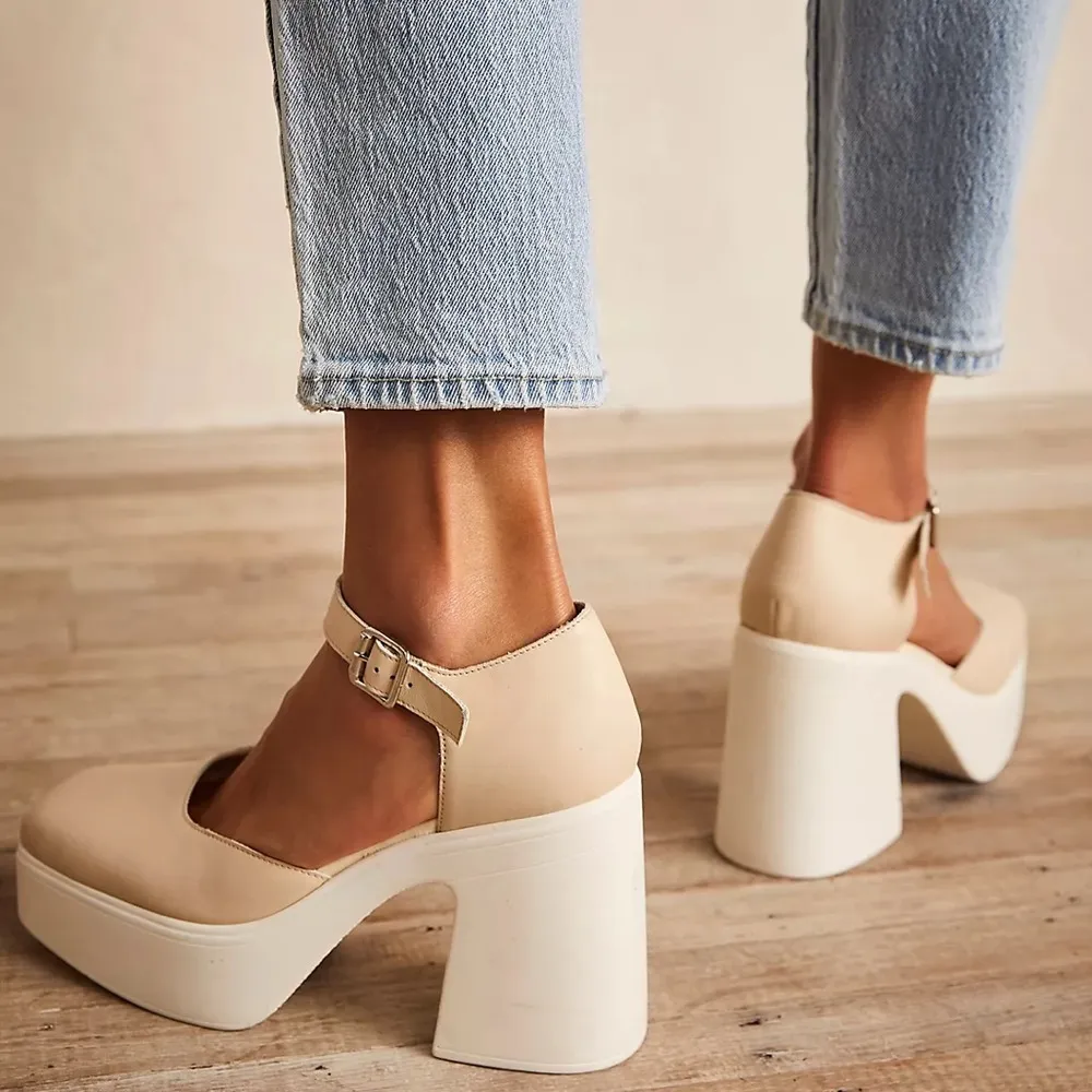 Free People Gwen Platform Mary Jane Shoes, Block Heel Moonlight Size 41, NWT - Image 6
