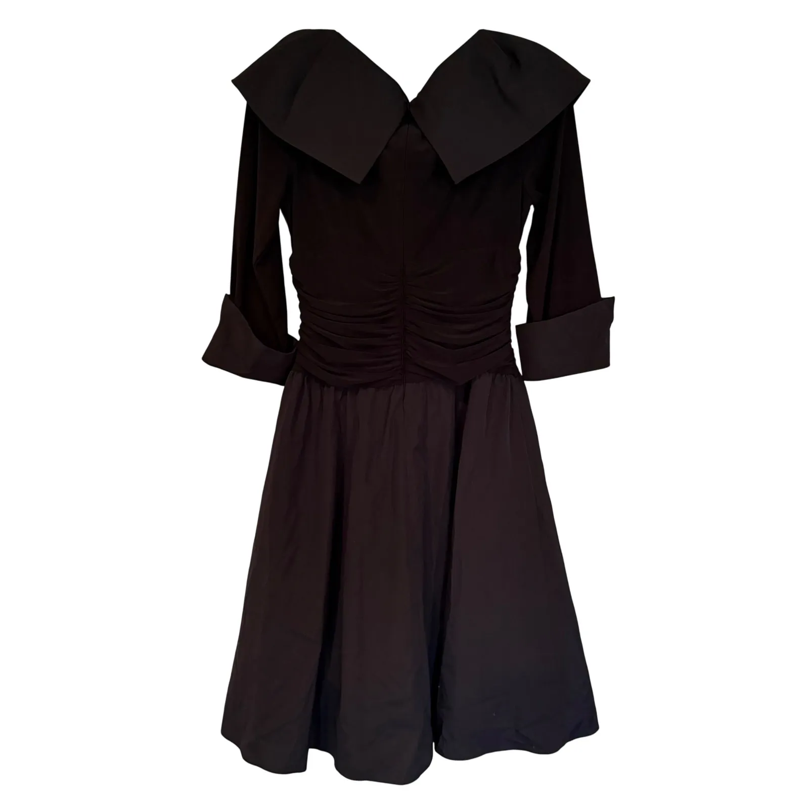 Eliza J Midi Dress Ruched Fit & Flare Women's 8 Black Retro Rockabilly Feminine - Image 11