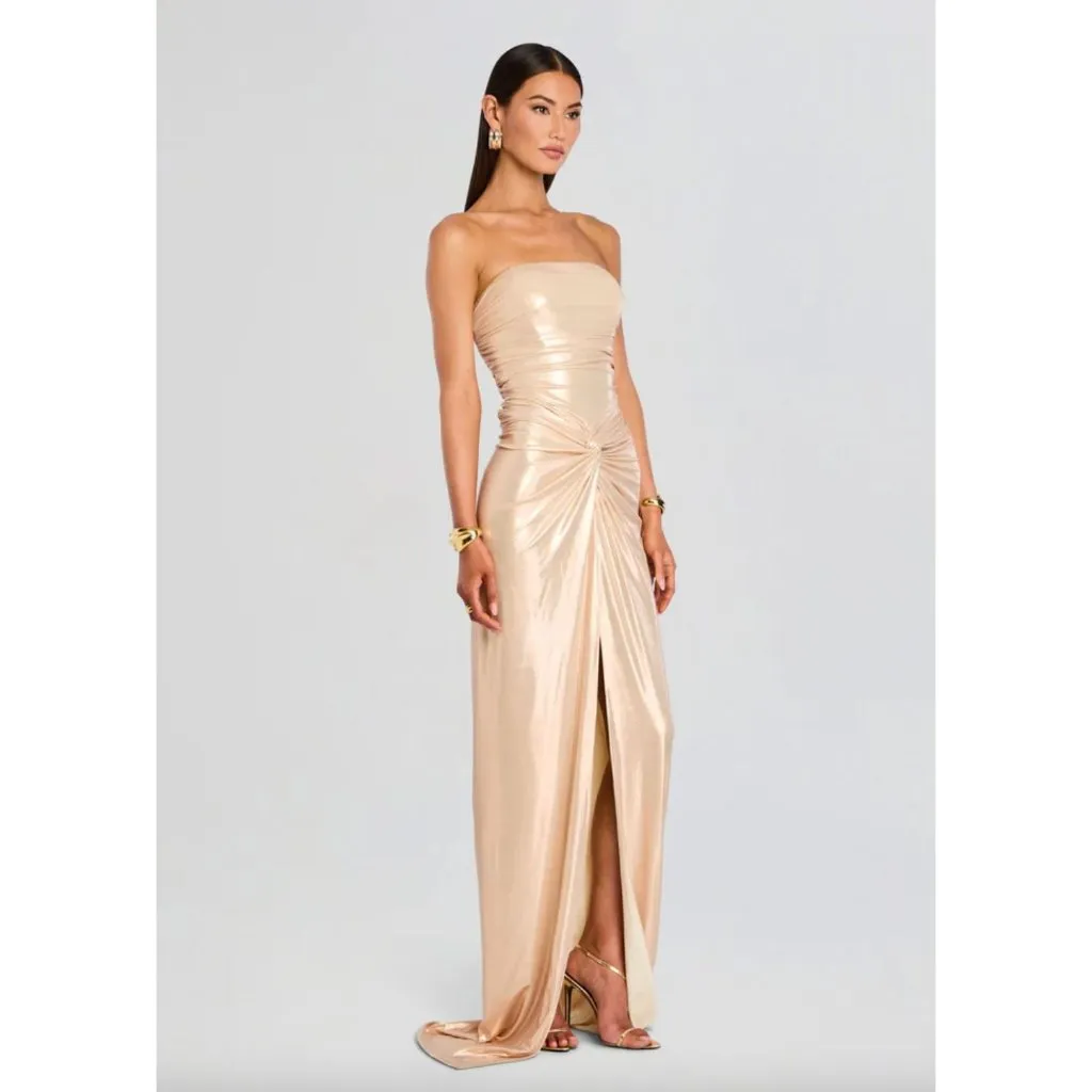 retrofete Maytal Strapless Lame Dress Latte Womens Size Medium Gold - Image 12