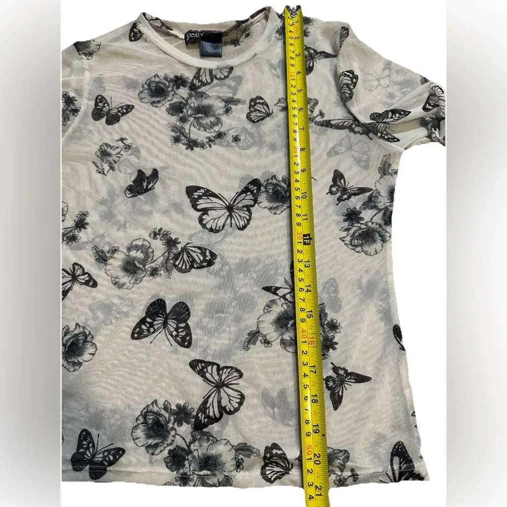 Y2K Mesh Butterfly Flower Poly & Esther Size Large See Measurements Fairycore White - Image 4
