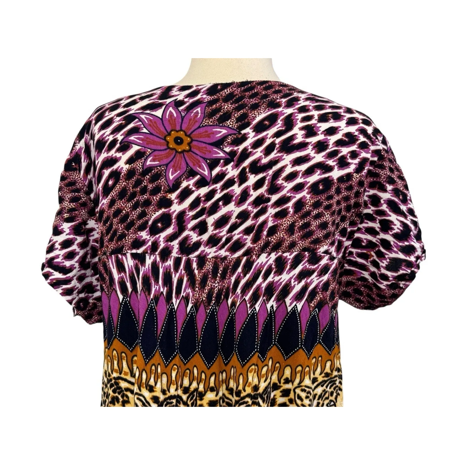Wild Elegance Leopard Print Boho Funky Dress Purple Gold Tribal Safari Style OS Size undefined - Image 9