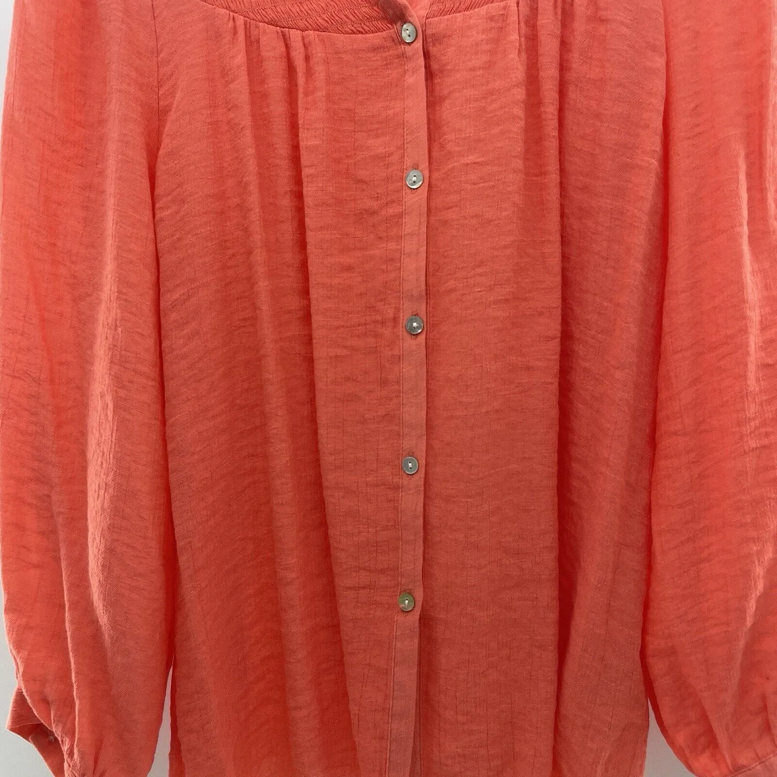 Nanette Lepore Sz M Button Down Shirt Long Sleeve Smocked Yolk Top Gauzy Blouse - Image 4