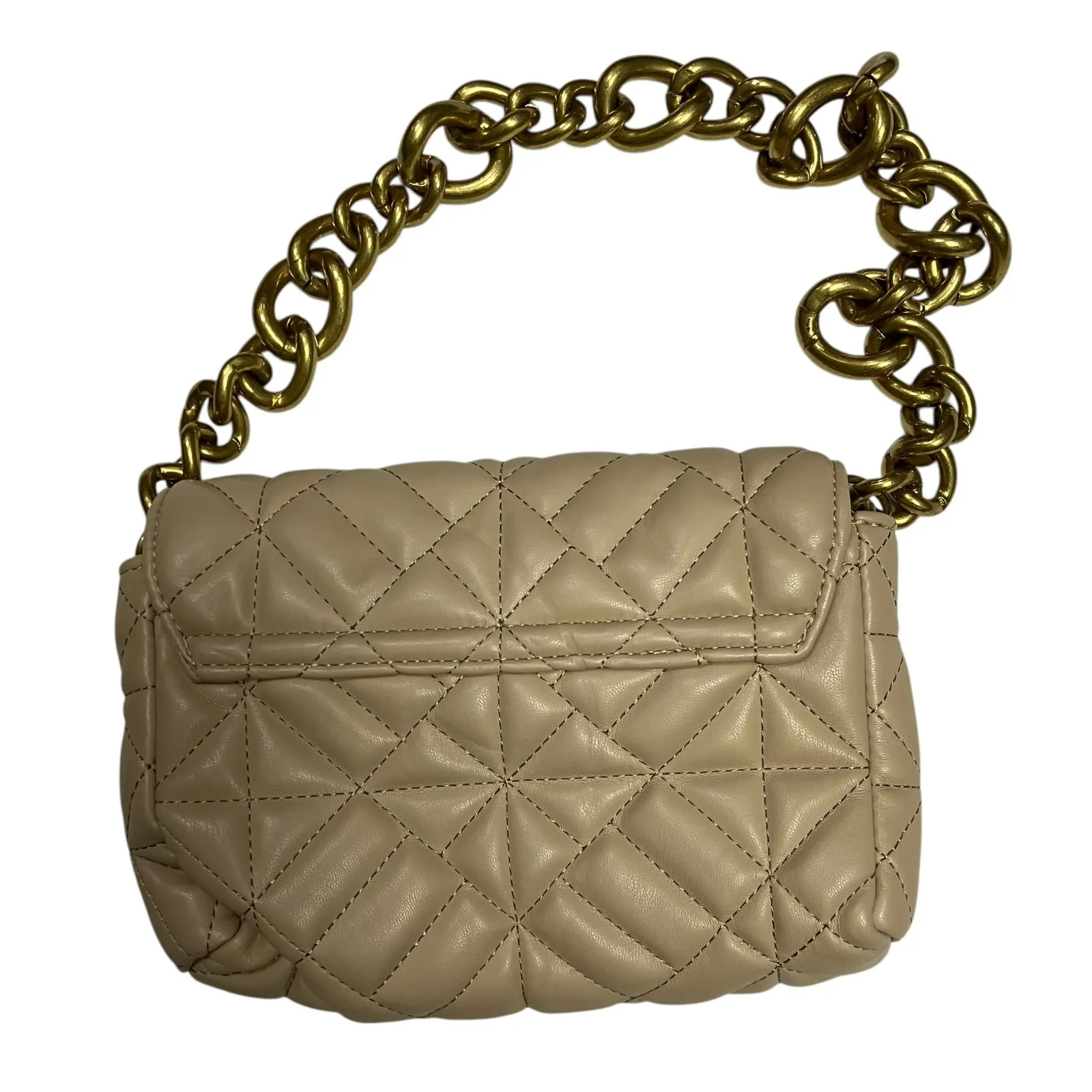Zara Vegan Leather Tan Quilted Shoulder Bag - Image 3